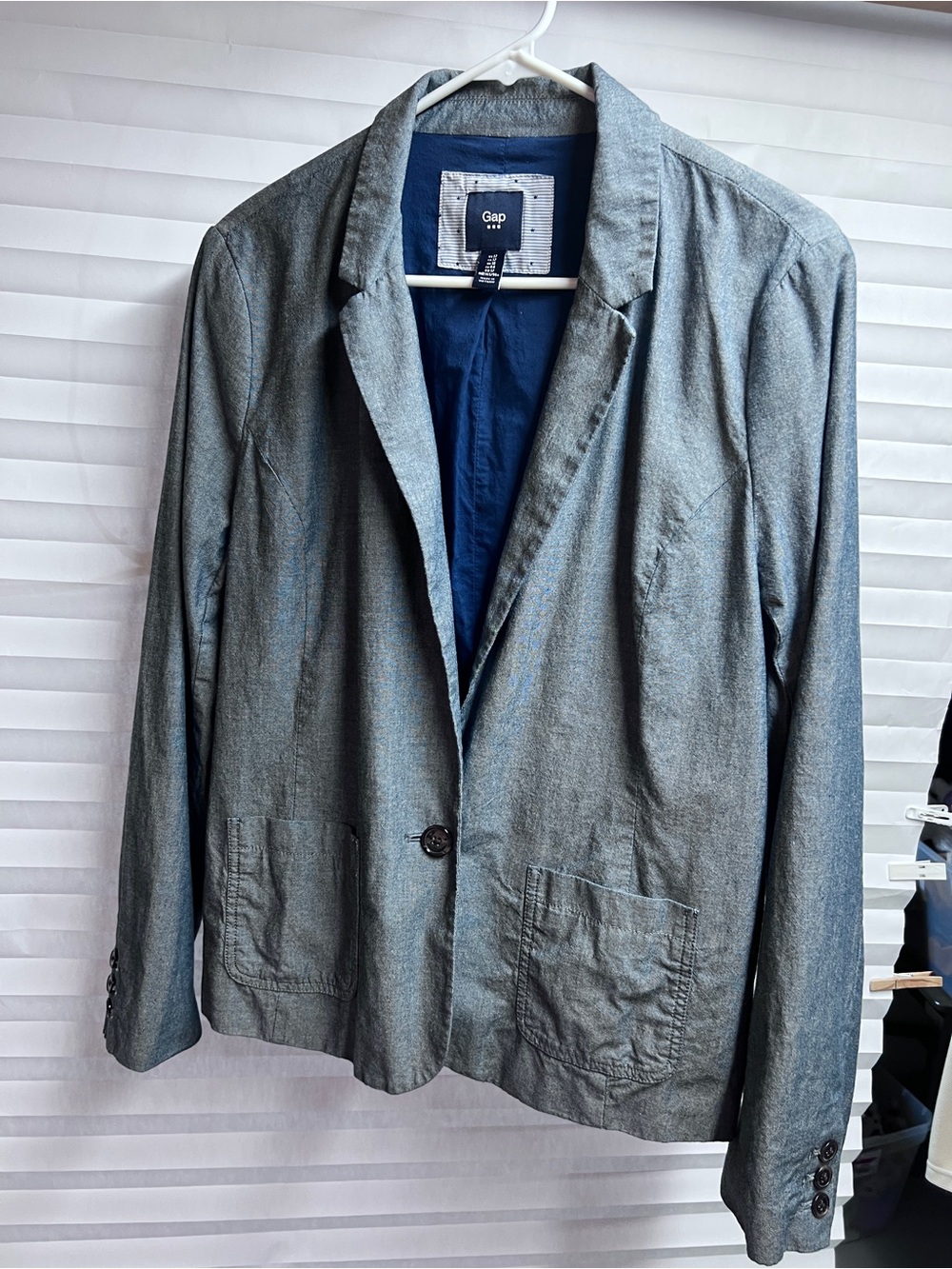 GAP Women Casual Blazer Jacket - Gray Cotton 100%